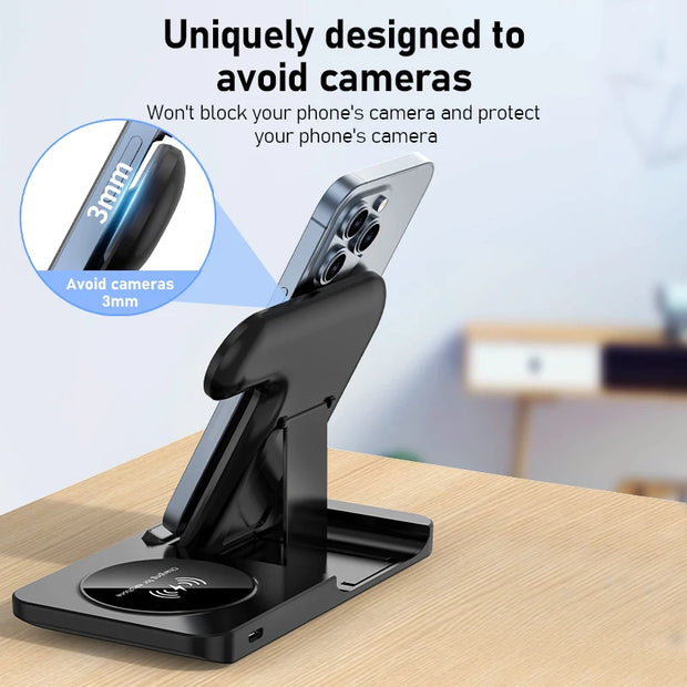 3 In 1 Foldable Wireless Charger Stand For iPhone 15 14 13 12 Pro Max P