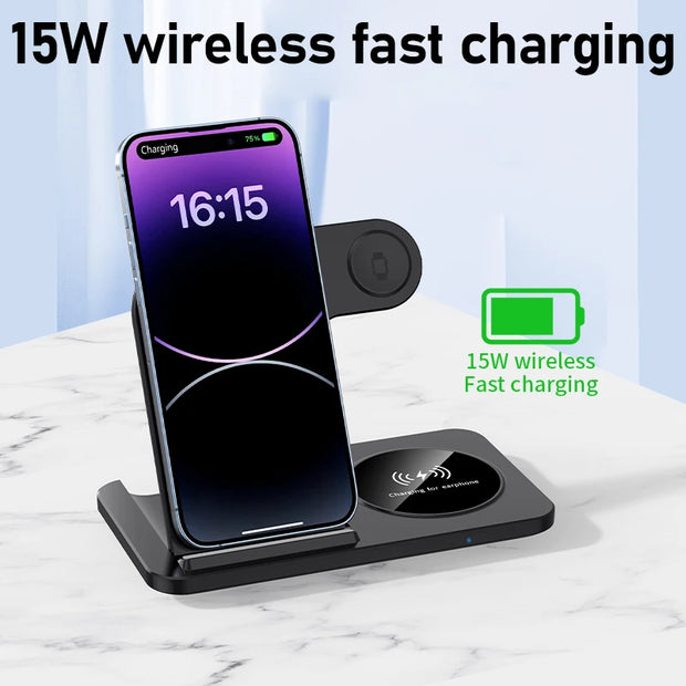 3 In 1 Foldable Wireless Charger Stand For iPhone 15 14 13 12 Pro Max P